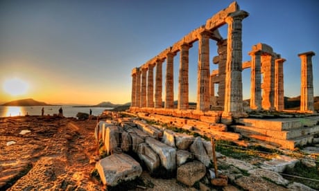 Cape Sounion at sunset, Athens, Greece