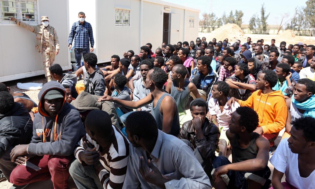 Migrants from sub-Saharan Africa at a detention centre in Misrata, Libya.