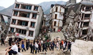Collapsed buildings in Kathmandu after the earthquake hit Nepal. 