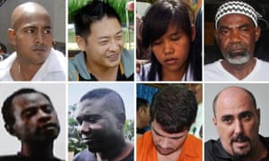 Australians Myuran Sukumaran and Andrew Chan, Filipina Mary Jane Veloso and Nigerian Martin Anderson. Bottom row from left: Nigerians Raheem Agbaje Salami, Silvester Obiekwe Nwolise, Brazilian Rodrigo Gularte, and Frenchman Serge Atlaoui.