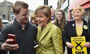 First minister Nicola Sturgeon greets supporters on the campaign trail after a strong TV debate showing.