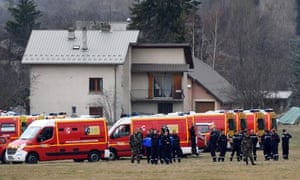French emergency services workers gather in Seyne, south-eastern France, near the site where a Germanwings Airbus A320 crashed in the French Alps. 