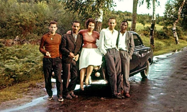 On the road to freedom: five of the students pose en route to France from Spain. Iko Carreira is second from right.