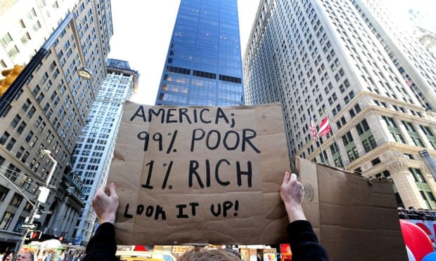 Demonstrators in a March on Wall Street protest in Manhattan.