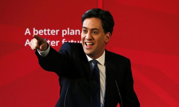 Labour leader Ed Miliband speaks at an election campaign event at the town hall in Bury, near Manchester.