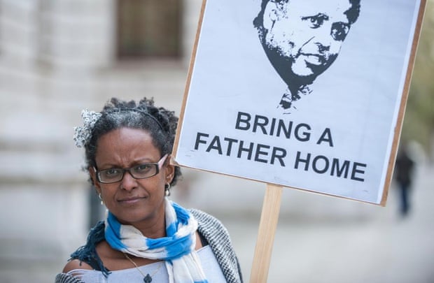Yemi Hailemariam outside the Foreign Commonwealth Office in April