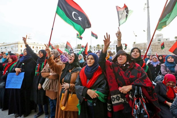 Libyan protesters at a rally in Tripoli’s Martyr’s Square in support of “Fajr Libya” (Libya Dawn). Delegates from Libya’s rival parliaments recently held indirect talks aimed at ending months of of violence.