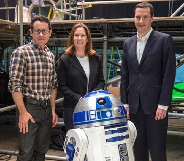George Osborne tweeted a photo last June of him with the director JJ Abrams and Lucasfilm’s president, Kathy Kennedy, on the set of Star Wars VII in Pinewood Studios. 
