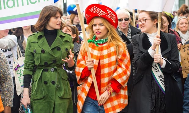 Gemma Arterton, Paloma Faith and Laura Pankhurst, Emmeline Pankhurst’s great-great-granddaughter, march in central London, 8 March 2015