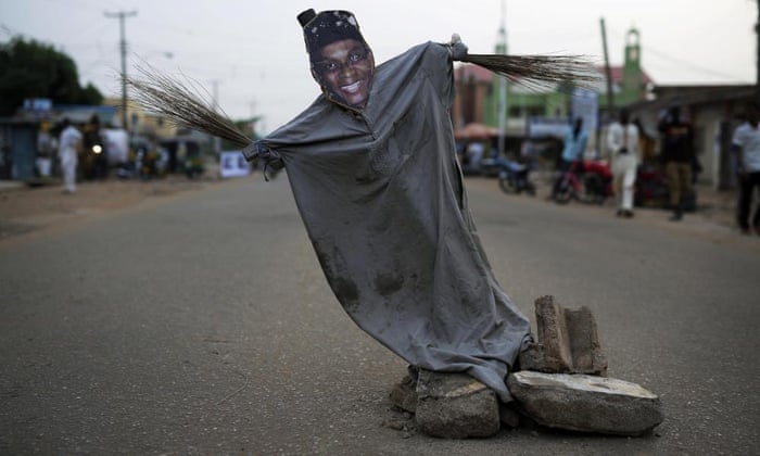 A puppet showing Governorial candidate Nasir Ahmad El Rufai is set in the street in Kaduna