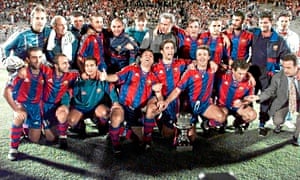 Barcelona celebrate winning the Spanish Super Cup in 1996