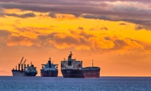 Freighters at sunstet