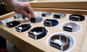 An assortment of Apple's new watch lies on display during a preview day at the Apple Store in Covent Garden in London, Britain, 10 April 2015.
