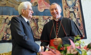 The new Italian president, Sergio Mattarella, meeting Pope Francis at the Vatican.