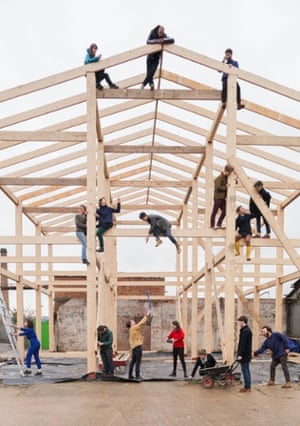 Yardhouse under construction … assembled with the collective spirit of an Amish barn-raising.