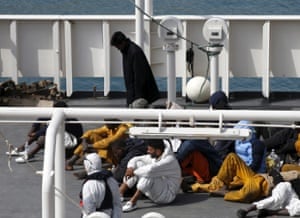 Mohammed Ali Malek, later arrested on suspicion of people smuggling, on the Italian coastguard ship Bruno Gregoretti.