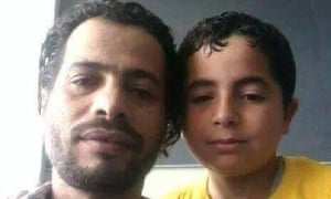 Wael al-Sahlee and his son Montasser, while they were trapped in Dubai airport