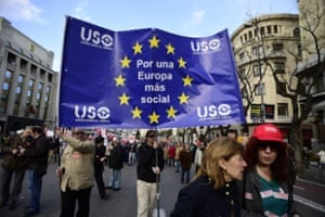 Protesters hold a pro-EU banner at a demonstration in Madrid, Spain.