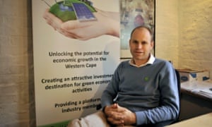 Greencape CEO Evan Rice in his office in Cape Town.  Renewable energy in South Africa now accounts for about 1/10th of the country's electricity supply after only three years of implementation.