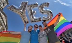 Yes supporters gather in Dublin Castle square as the referendum on same-sex marriage appears to have been approved by Irish voters.