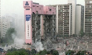 The remains of the Sampoong Department store on the 29 June 1995 just hours after it collapsed, when air conditioning units on the roof crashed through to the top floor.