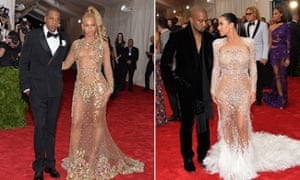 Beyoncé with Jay Z and Kim Kardashian with Kanye West at the Met Ball 2015