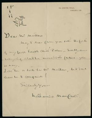 Katherine Mansfield's follow-up letter to Elkin Mathews.