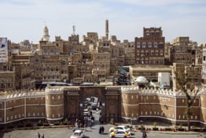 General view of medieval architecture of Bab al Yemen and the old city, Sana’a