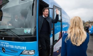 David Cameron on campaign bus