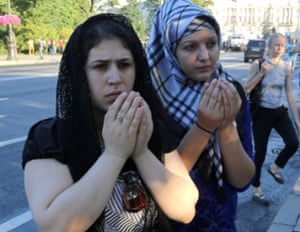 Muslims pray at the main mosque in St Petersburg