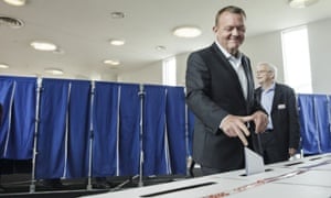 Lars Loekke Rasmussen, casts his vote Thursday.