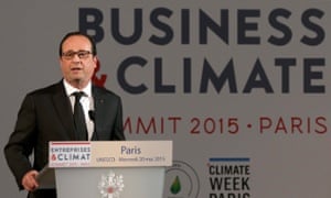 epa04758637 French President Francois Hollande delivers a speech during the 'Business and Climate Summit 2015', at the UNESCO headquarter in Paris, France, 20 May 2015.