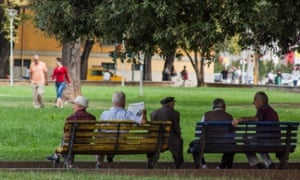 Albanians enjoy their morning in the main Green City Park in Tirana, Albania