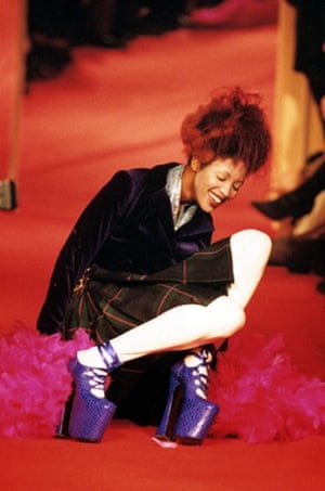 Naomi Campbell falling over at the Vivienne Westwood fashion show, Paris in 1993.