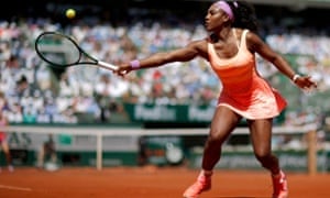 Serena Williams returns the ball to Lucie Safarova.