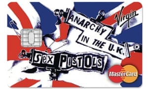 One of a new range of credit cards featuring the Sex Pistols, with the group's name and record sleeve artwork appearing on the cards from Virgin Money.