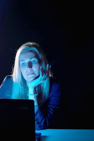 Blue computer screen.