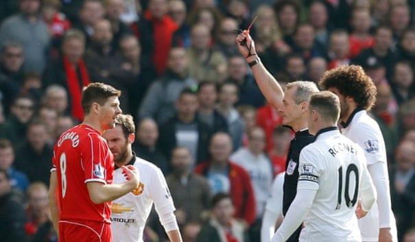 Gerrard was sent off 48 seconds after coming on 