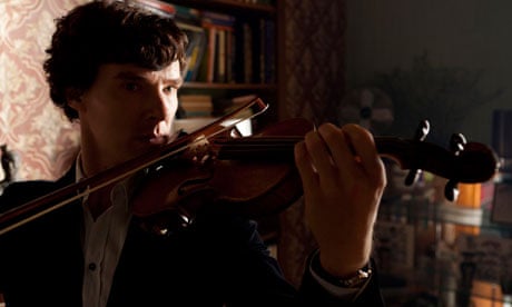 Benedict Cumberbatch as Sherlock plays the violin.