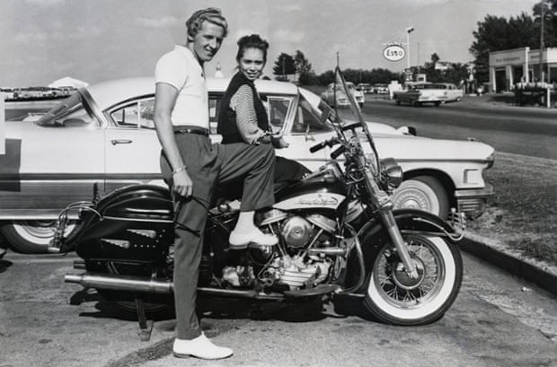 6/14/58 Memphis, Tennessee:  Rock 'n' roll singer Jerry Lee Lewis and his 13-year-old wife, Myra, get set for a motorcycle ride 