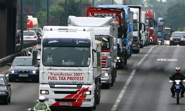 Lorries on the A2 in Kent.