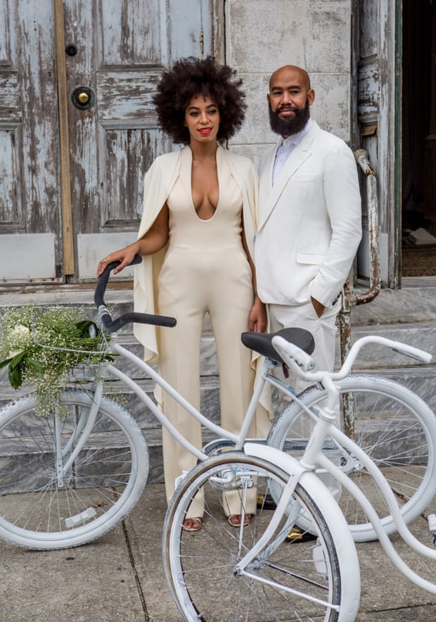 Musician Solange Knowles and her fiance, music video director Alan Ferguson, rode bicycles in the French Quarter of New Orleans en route to their wedding.