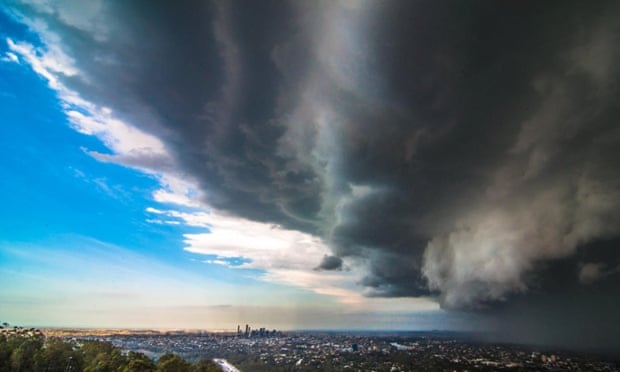 Two storm cells meet over Brisbane, creating a 'supercell' which lashed the city on Thursday 27 November 2014.