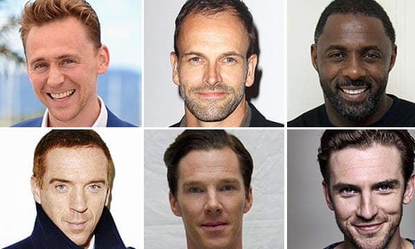 Composite of English actors: Tom Hiddleston, Jonny Lee Miller, Idris Elba, Damian Lewis, Benedict Cumberbatch and Dan Stevens.