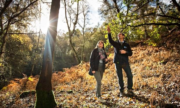Esther Adley and Richard Gregory on a nature reserve at the RSPB HQ in Sandy, Bedfordshire