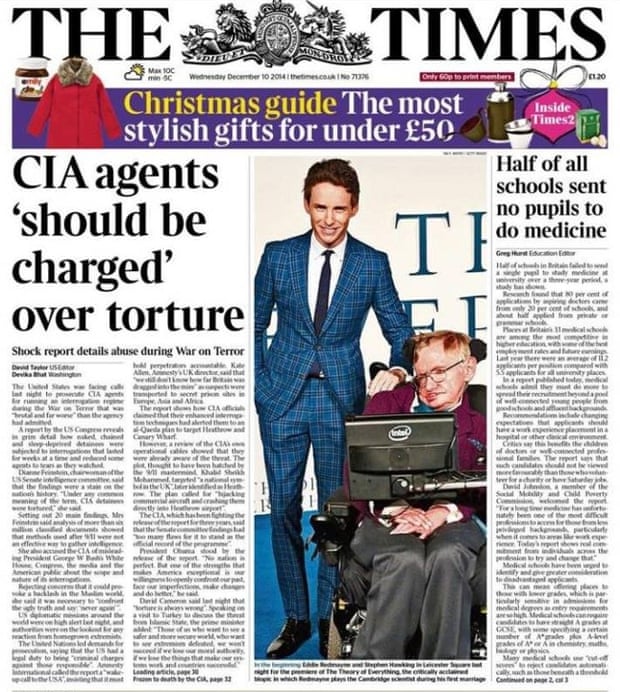 Times Front Page - CIA agents 'should be charged' over torture