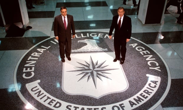 Former CIA director George Tenet and George W Bush at Langley.