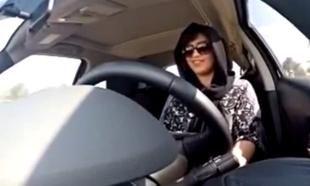 Loujain al-Hathloul driving towards Saudi Arabia from the United Arab Emirates before her arrest. Photograph: Loujain Al-Hathloul/AP