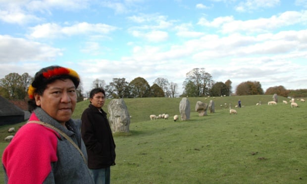 Davi Kopenawa Yanomami during his 2007 visit to UK at Stonehenge