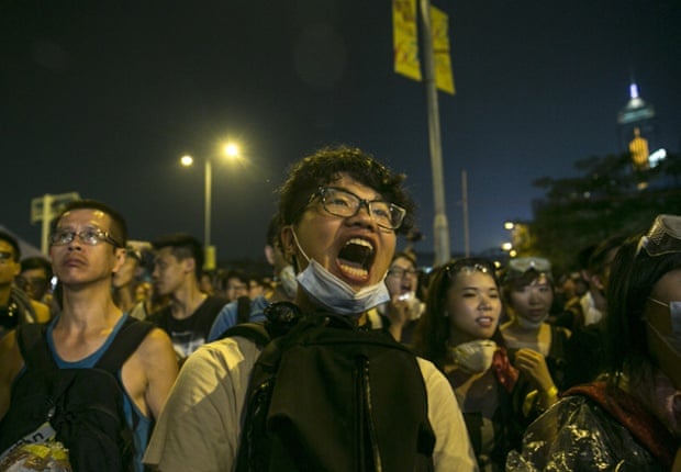 Pro-democracy supporters occupy the streets surrounding Hong Kong's financial district, October 2014.